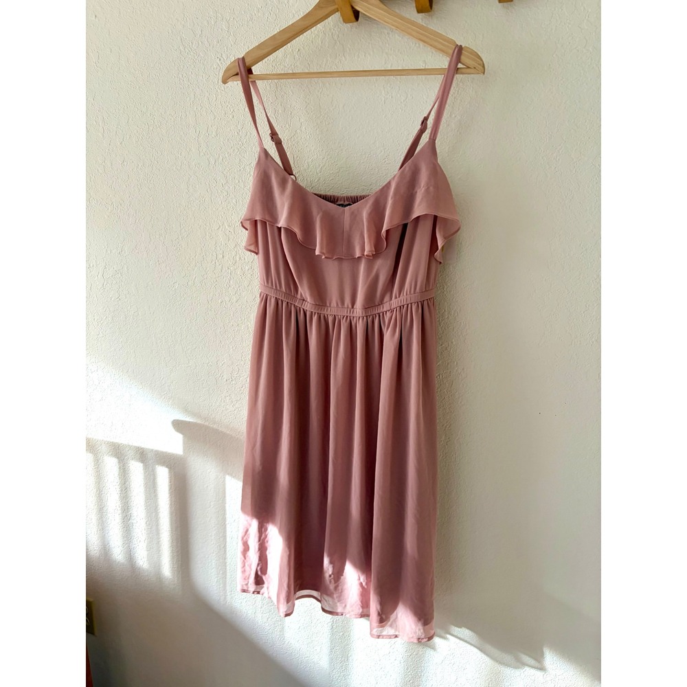 Torrid Womens 00 Blush Pink Chiffon Ruffle Tank Formal Mini Dress Smocked Back